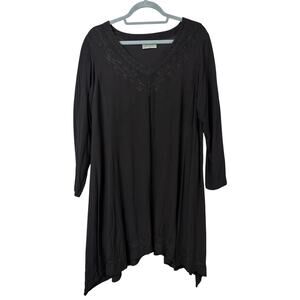 Holy Clothing Black Floral Embroidery V-Neck Midi Dress Size L